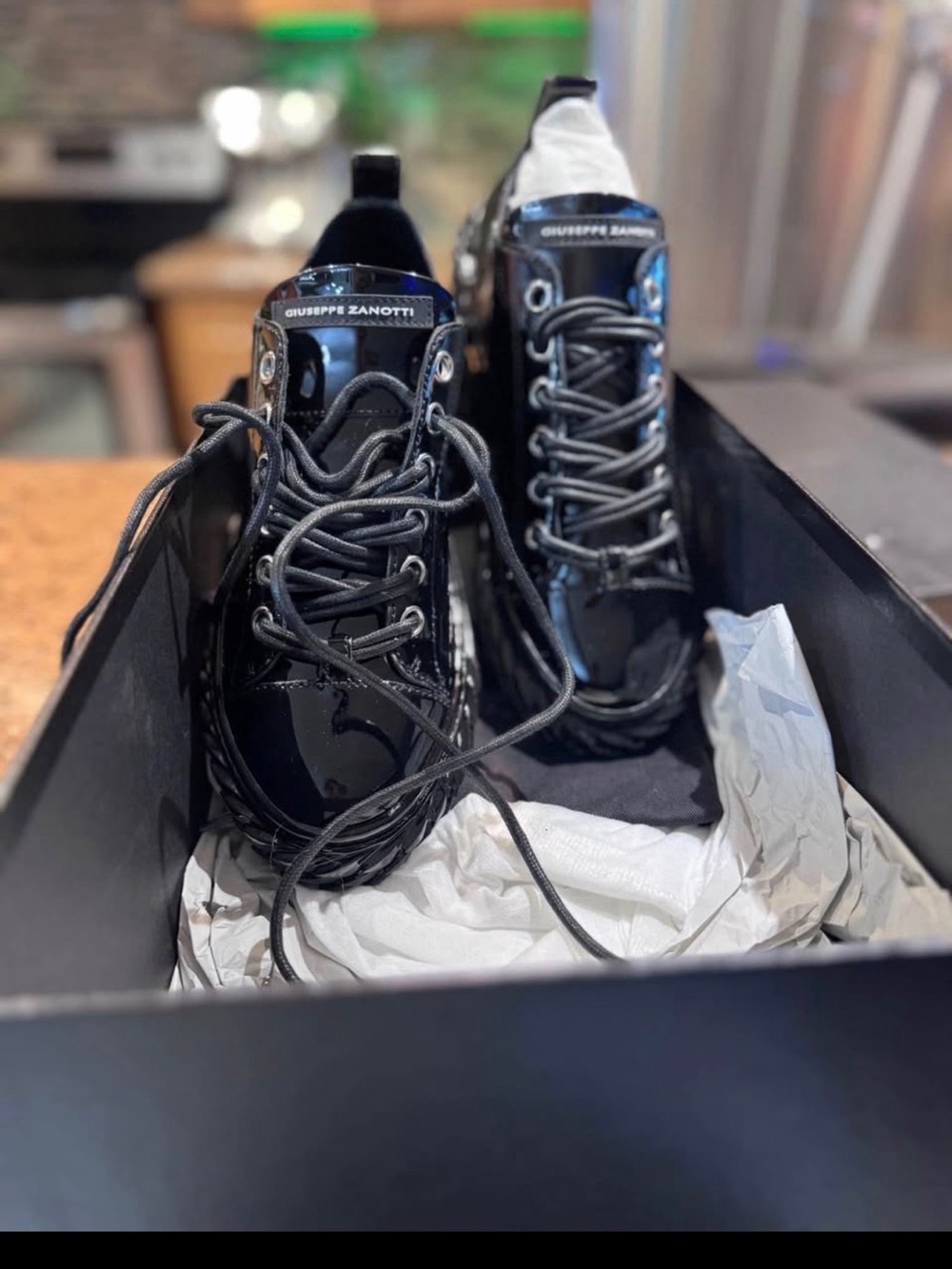 Giuseppe Zanotti Black Patent Lace-Up Platform Sneakers